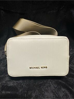 Michael Kors Cream Crossbody Camera Bag with Gold Hardware